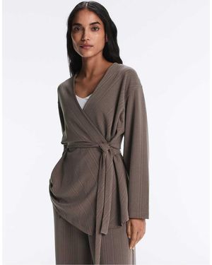 Oysho Long Asymmetric Stripe Jacket With Modal - Brown