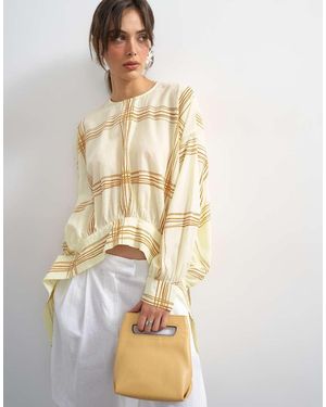 TOPSHOP Blusa Color Mostaza A Cuadros Con Bajo Redondeado-Amarillo - Neutro