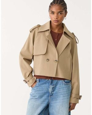 Stradivarius Cropped Tailored Trench Coat - Natural