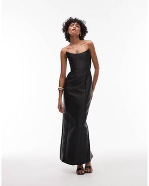 HEIRESS BEVERLY HILLS Structured Satin Corset Lace Up Back Maxi Dress - White