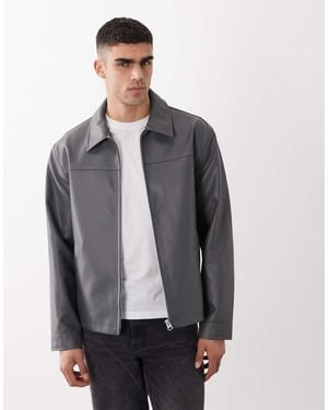 ASOS Faux Leather Harrington Jacket - Grey