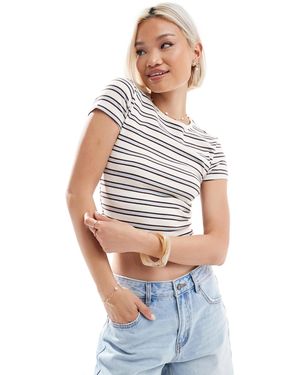 Stradivarius Short Sleeve Striped T-Shirt - Grey