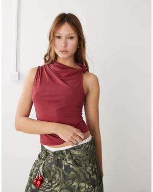 Collusion Knot Detail Slinky Top - Red