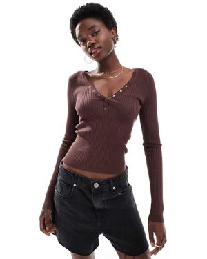 Cotton On Rib Knit Henley Long Sleeve - Purple