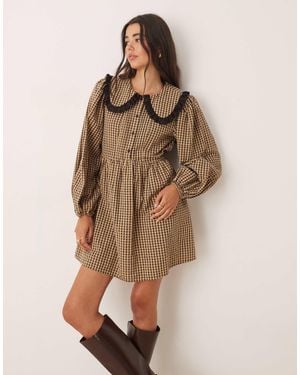 Miss Selfridge Long Sleeve Collar Tea Dress - Natural