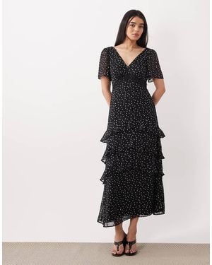 New Look Chiffon Tiered Polka Dot Maxi Dress - Black
