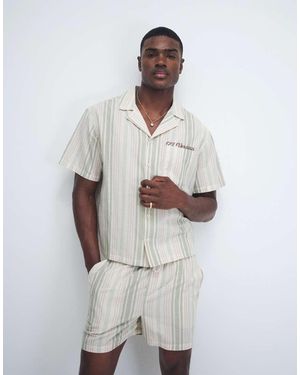 Aray Camicia Da Mare Kaki A Righe Con Rever - Neutro