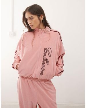 Collusion – besticktes velours-sweatshirt - Pink