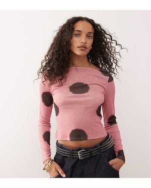 Collusion Slash Neck Long Sleeve Top - Red