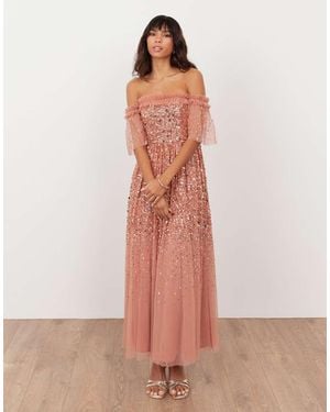 Maya Embellished Bardot Midaxi Dress - Pink