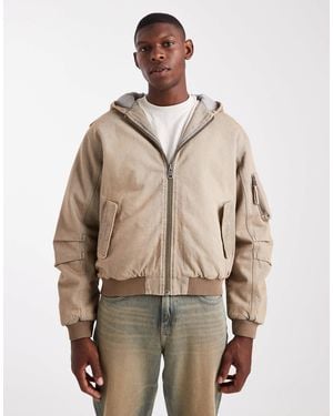 Cotton On Denim Hooded Bomber Jacket - Natural