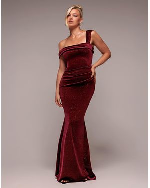 Goddiva Robe longue asymétrique en velours à pois pailletés - bordeaux - Rouge