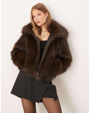 Threadbare Short Fur Jacket With Collar - Black