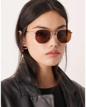 ASOS Polarized Lens Metal Hexagon Sunglasses - Black