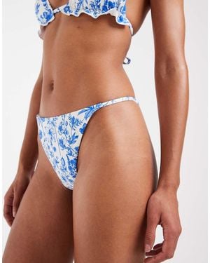 Vero Moda Slip Bikini A Vita Alta Bianchi E Blu A Fiori - Marrone
