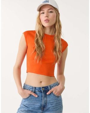 Stradivarius Aansluitend Basic Cropped T-Shirt - Oranje