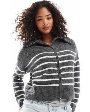 Pimkie Gestreept Vest Met Wol, Col En Ritssluiting - Grijs
