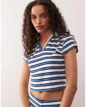 Collusion Towelling Striped Polo Top Co-Ord - Blue