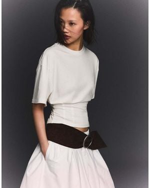 Bershka Short Sleeve Corset Waist T-Shirt - Black