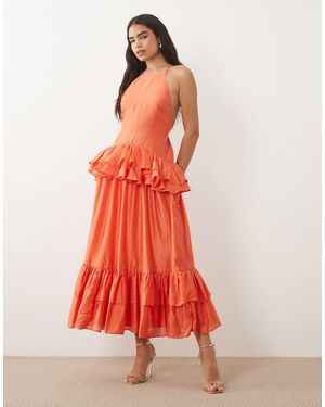ASOS Pinny Double Layer Maxi Dress With Ruffle Detail - Red