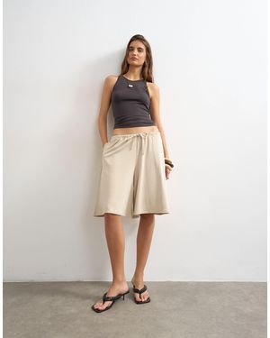 TOPSHOP Cupro Bermuda Drawstring Shorts - White