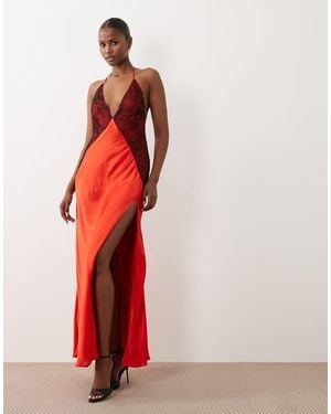 Bardot Estrella Exclusive Halter Maxi Dress With Lace Detail - Red