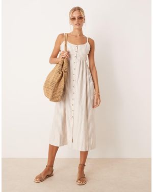 Brave Soul Stripe Button Down Midi Dress - Natural