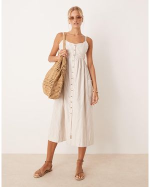 Brave Soul Stripe Button Down Midi Dress - Natural