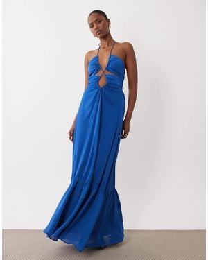 TFNC London Chiffon Cut Out Detail Halter Neck Maxi Dress - Blue