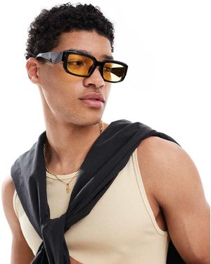 Only & Sons Rectangle Sunglasses With Yellow Lens - Black