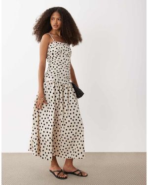 Brave Soul Midi Polkadot Jurk Met Bandjes En Verlaagde Taille - Wit