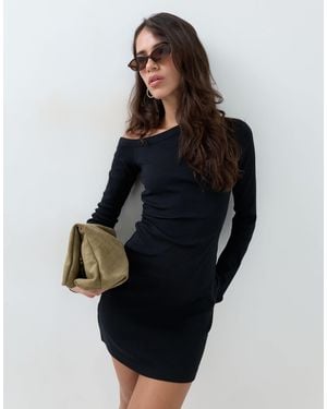 ASOS Cotton Asymmetric Rib Mini Dress - Blue