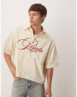 ASOS Boxy Oversized Shirt With Chest Embroidery - Natural