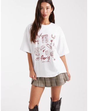 4th & Reckless Cotton Rich 'paris' Icon Graphic Oversized T-shirt - White