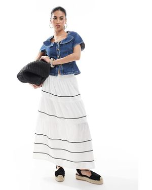 New Look Ric Rac Tiered Midi Skirt - White