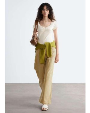 & Other Stories Rich Cotton Ruched Short Sleeve Top - White