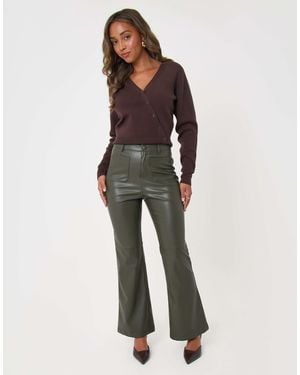 Threadbare Faux Leather Flared Trousers - Green