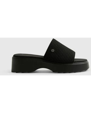 River Island Wide Fit Knitted Mule Flatform Sandals - Black