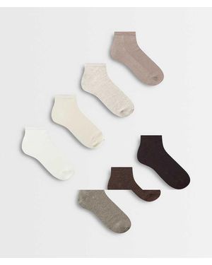 Lindex De Pack De 7 Pares De Calcetines Tobilleros En Tonos Neutros Variados De Canalé - Blanco