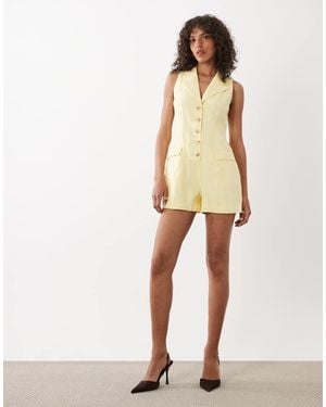 Nobody's Child Linen Blend Notch Collar Tailored Romper - Natural