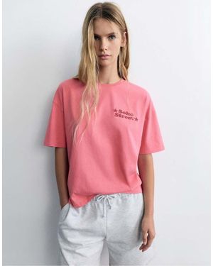 Pull&Bear Oversized Soho Street Graphic T-Shirt - Rood