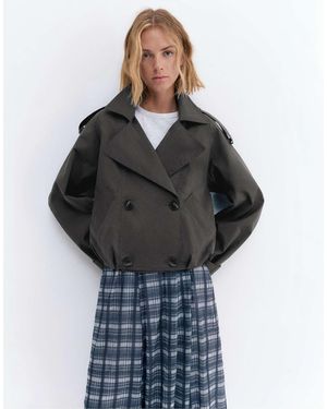 Pull&Bear – kurzer ballon-trenchcoat - Grau