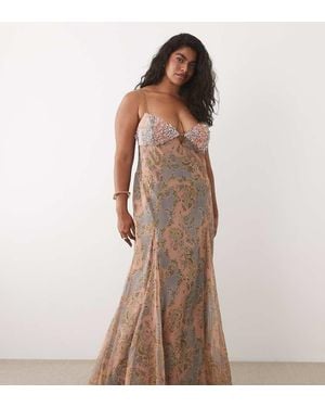 ASOS Asos Design Curve Embellished Bust Cami Cut Out Maxi Dress - Brown