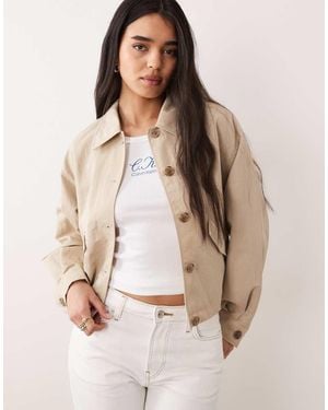 Calvin Klein Nylon Woven Day Short Jacket With Collar - Natural