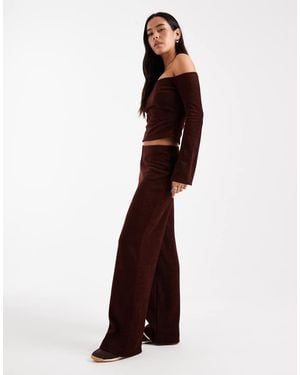 ASOS Brushed Rib Knit Wide Leg Trousers - Purple
