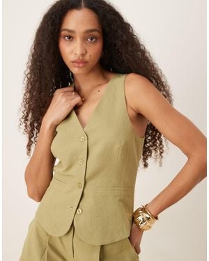 Pretty Lavish Halterneck Linen Waistcoat Co-ord - Brown