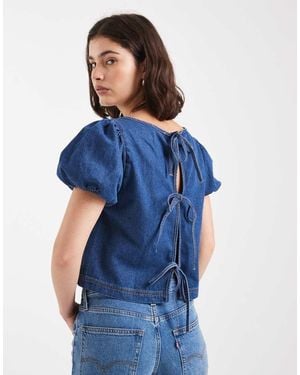 Miss Selfridge Short Sleeve Tie Up Top - Blue