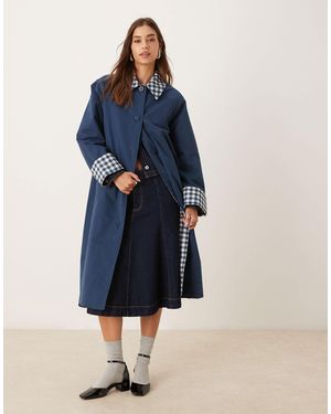 Nobody's Child Diola Car Coat With Contrast Check - Blue