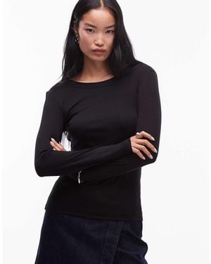 ARKET Jersey Rib Long Sleeve Top With Boat Neck - Black