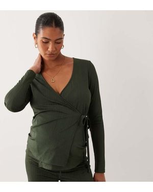 Mama.licious Mamalicious Maternity Ribbed Jersey Wrap Front Nursing Friendly Top Co-ord - Green